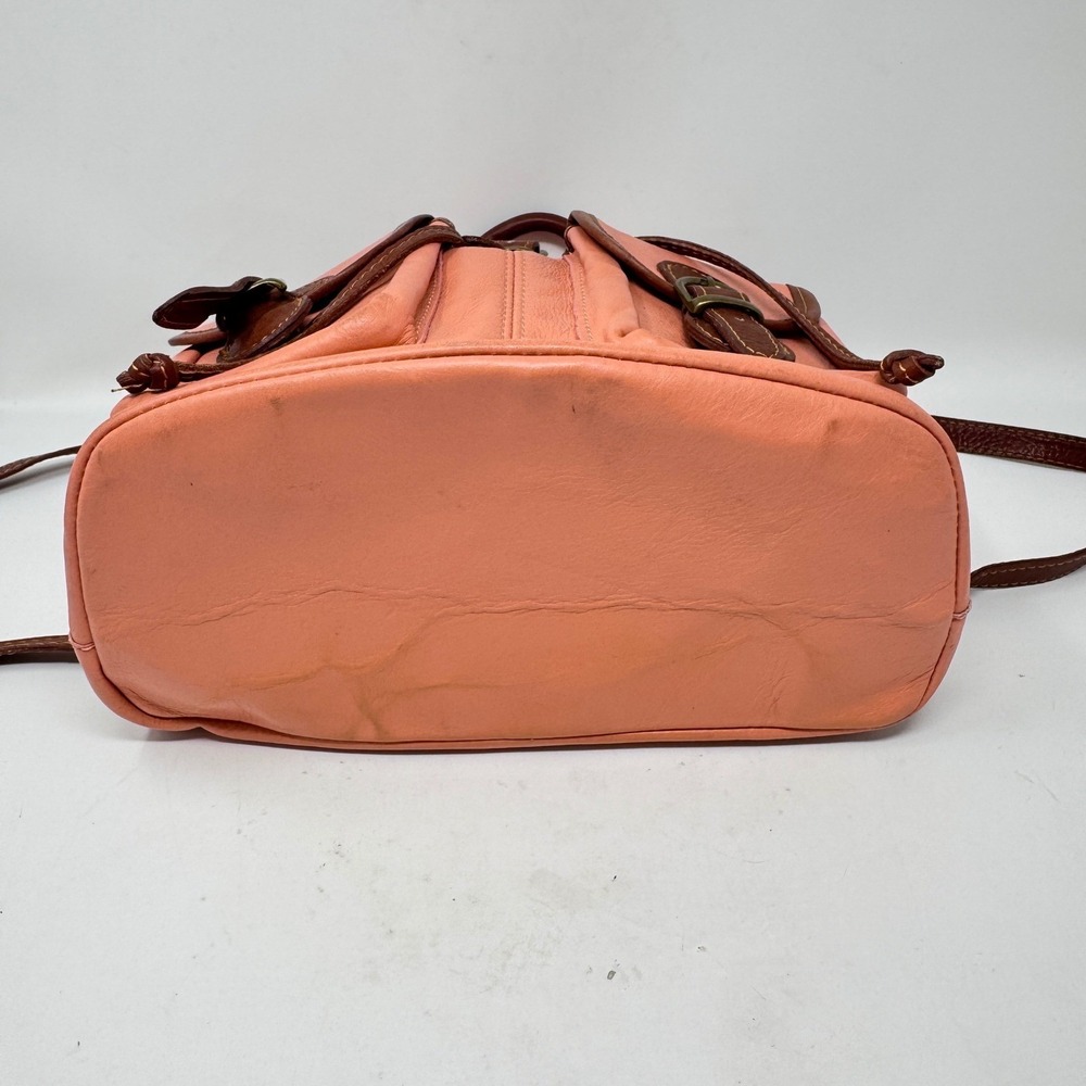 Vintage Italian Leather Backpack Purse – Coral Pink & Brown Made in Italy - Picture 7 of 10